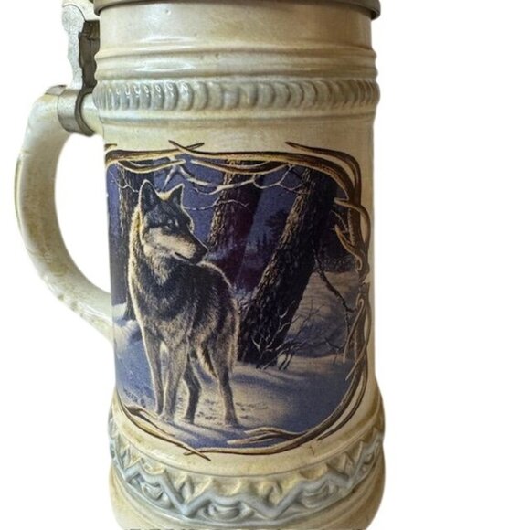 Vintage Gerz German Beer Stein With Wolf Design & Pewter Lid - Picture 4 of 6